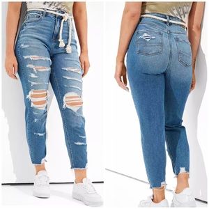 American Eagle Stretch Ripped Curvy Mom Jeans Long Inseam